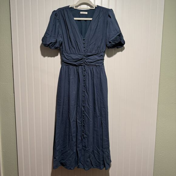 Neuflora Dresses & Skirts - Neuflora Blue Empire Waist Dress Linen Blend Size Medium